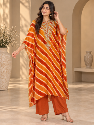 Ranas Orange Leheriya Elegant Designer Kaftan