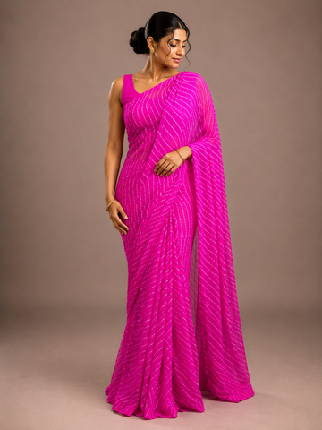Ranas Pink Color Leheriya Mothda Saree