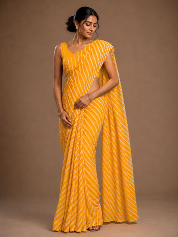 Ranas Yellow Color Leheriya Saree