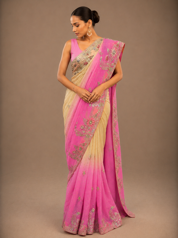Ranas Beige & Pink Shaded Designer Saree