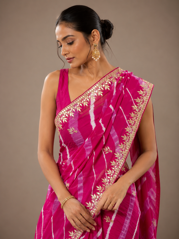 Ranas Rani & Pink Color Gota Patti Work Leheriya Saree