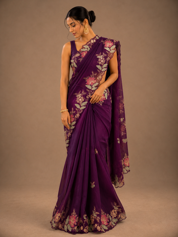 Ranas Wine Color Pittan Work Saree