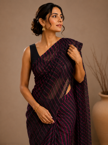 Ranas Black & Red Leheriya Saree