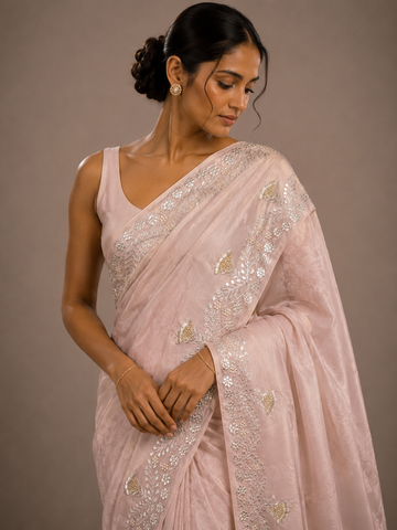 Ranas Peach Color Gota & Zardosi Work Designer Saree