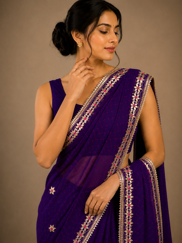 Ranas Gota Patti Purple Leheriya Mothda Saree