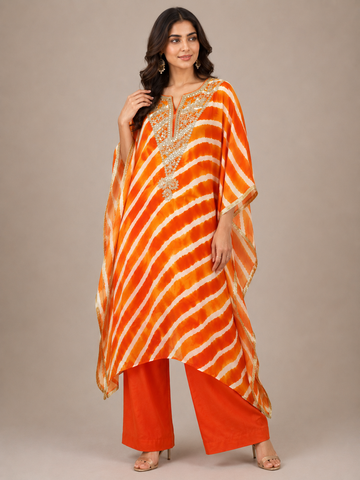 Ranas Orange Leheriya Party Wear Kaftan