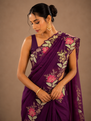 Ranas Wine Color Pittan Work Saree