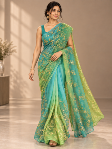 Ranas Shaded Green Sikiya Gota Work Saree