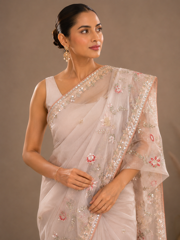 Ranas Peach Color Gota Patti Work Designer Saree
