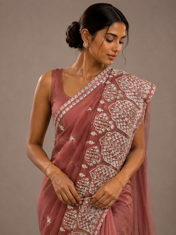 Ranas Rust Color Gota Patti Work Designer Saree