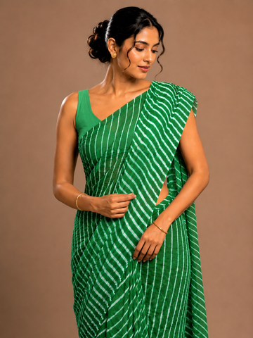 Ranas Green Color Leheriya Saree