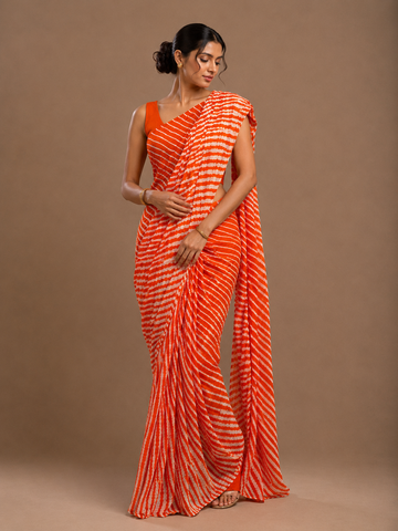 Ranas Orange Color Leheriya Saree