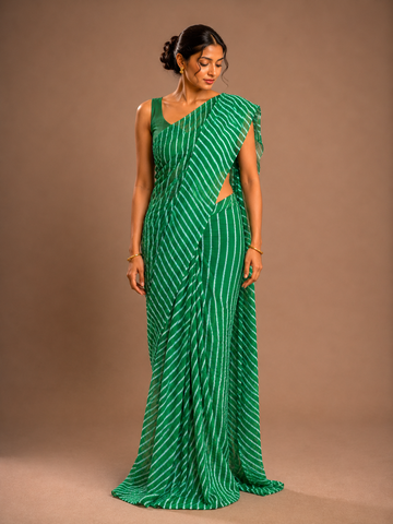 Ranas Green Color Leheriya Saree
