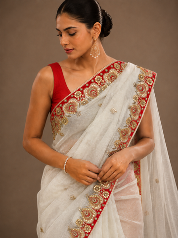 Ranas Off White color Gota Patti Designer Saree