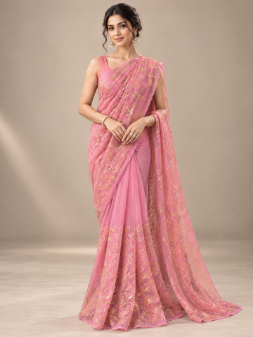 Ranas Pink Color Sikiya Gotta Work Saree