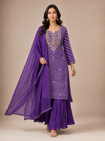 Ranas Purple Leheriya Ethnic Sharara Suit
