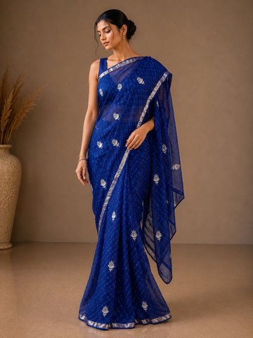 Ranas Blue Color Leheriya Mothda Saree