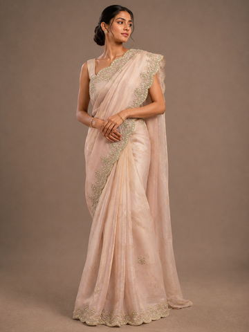 Ranas Peach Color Gota Patti & Zardosi work Designer Saree