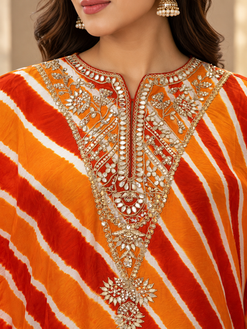 Ranas Orange Leheriya Elegant Designer Kaftan