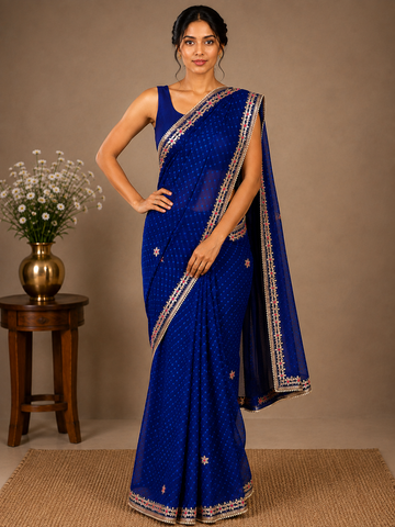 Ranas Designer Gota Patti  Blue Leheriya Mothda Saree