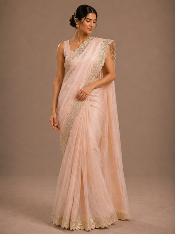 Ranas Peach Color Gotta Patti Designer Saree