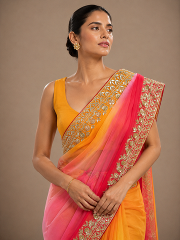 Ranas Red & Orange Shaded Gota Patti Work Designer Saree