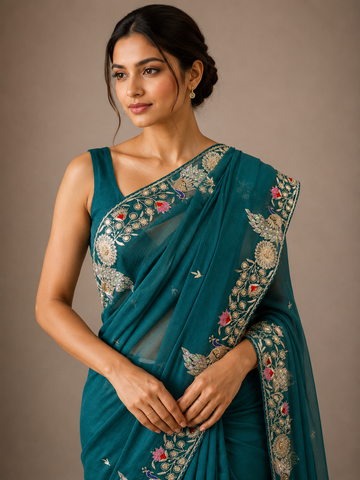 Ranas Green Color Pure Chiffon Designer Saree