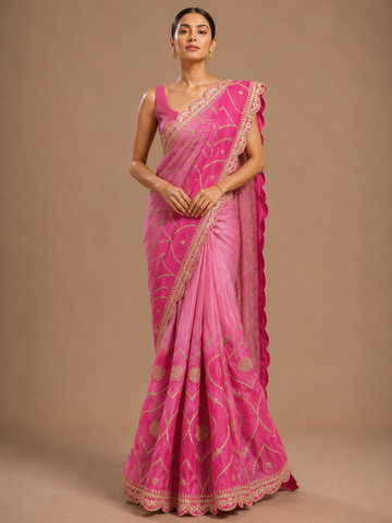 Ranas Peachy Pink Shaded Gota Patti Designer saree