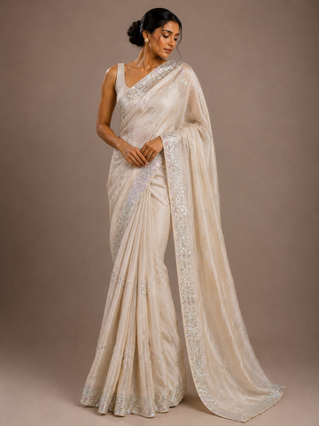 Ranas Beige Color Gota & Sequine work Saree