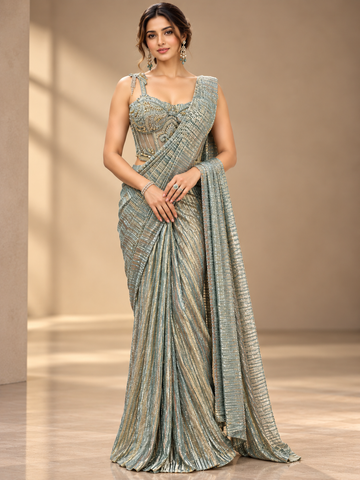 Ranas Sea Green Designer Party Wear Drape Saree