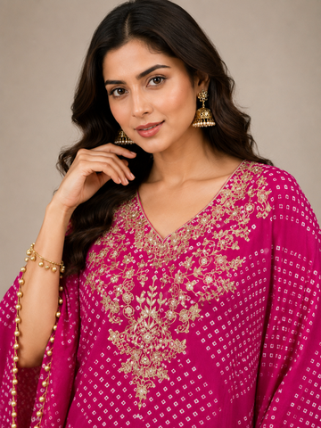 Ranas Rani Bandhej Designer Kaftan in Pure Chinon