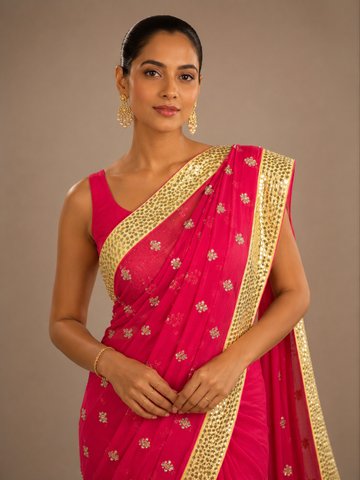 Ranas Gota Patti Work Pure Chiffon Saree