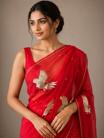 Ranas Pure Chiffon Aari & Sequins Work Designer Saree