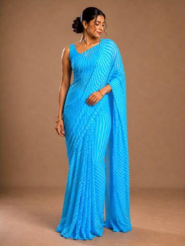 Ranas Firozi Color Leheriya Mothda Saree