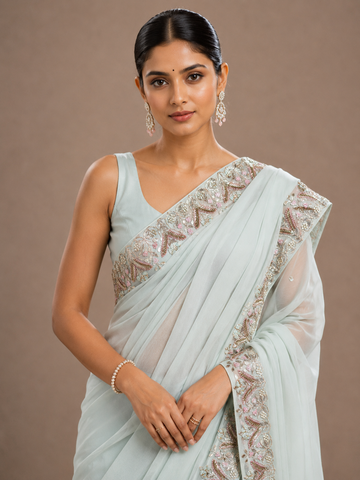 Ranas Sky Blue Color Gota Patti Work Saree
