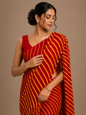 Ranas Red & Yellow Color Leheriya Saree
