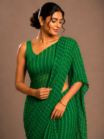 Ranas Green Color Leheriya Mothda Saree