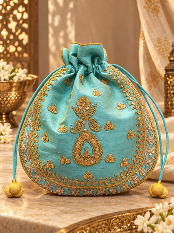 Ranas Sea Green Color Potli Bag