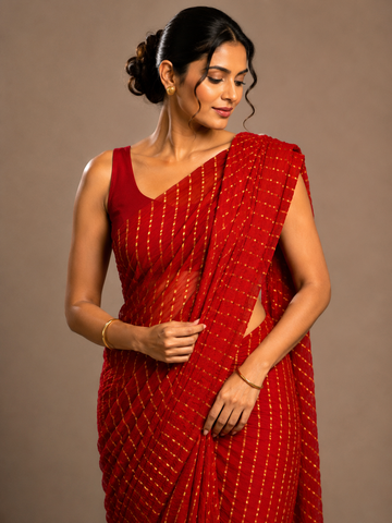 Ranas Red Color Leheriya Mothda Saree