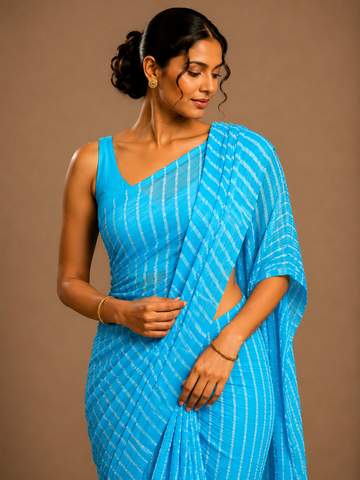 Ranas Firozi Color Leheriya Mothda Saree