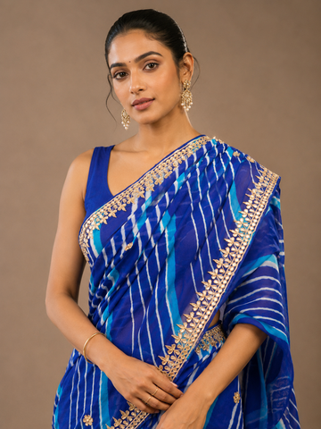 Ranas Blue Color Gota Patti Work Leheriya Saree