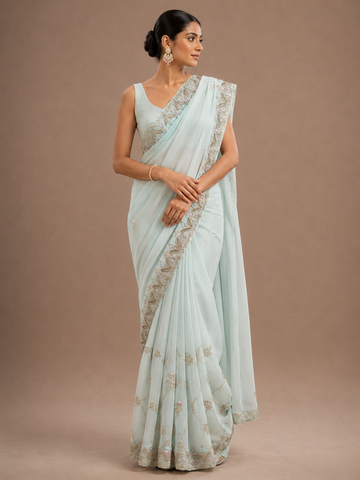 Ranas Sky Blue Color Gota Patti Work Saree
