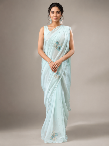 Ranas Pure Chiffon Aari & Sequins Work Saree