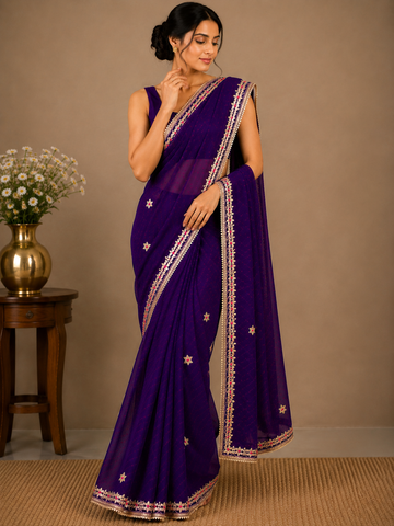 Ranas Gota Patti Purple Leheriya Mothda Saree