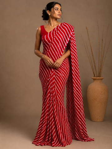 Ranas Red Color Leheriya Saree