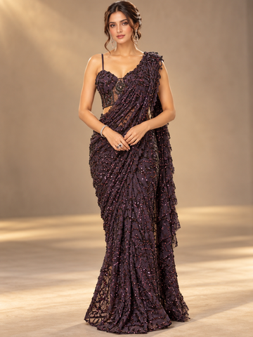 Ranas Wine Color Designer Party Wear Drape Saree