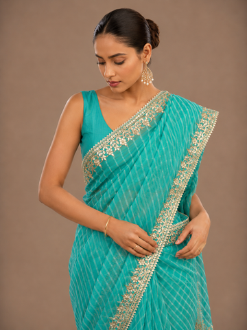 Ranas Sea Green Color Leheriya Mothda Saree