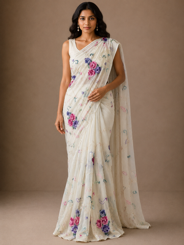 Ranas Beige color Sequins Work Designer Saree