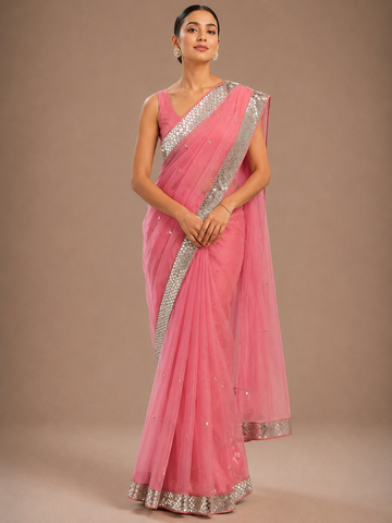 Ranas Pink Color Organza Fabric Designer Saree
