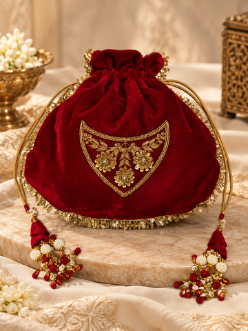 Ranas Dark Red Velvet Potli Bag